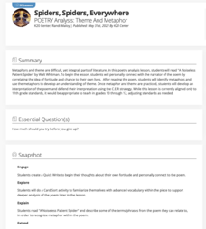 Spiders, Spiders, Everywhere: Poetry Analysis - Theme And Metaphor Lesson Plan Spiders, Spiders, Everywhere: Poetry Analysis - Theme And Metaphor Lesson Plan