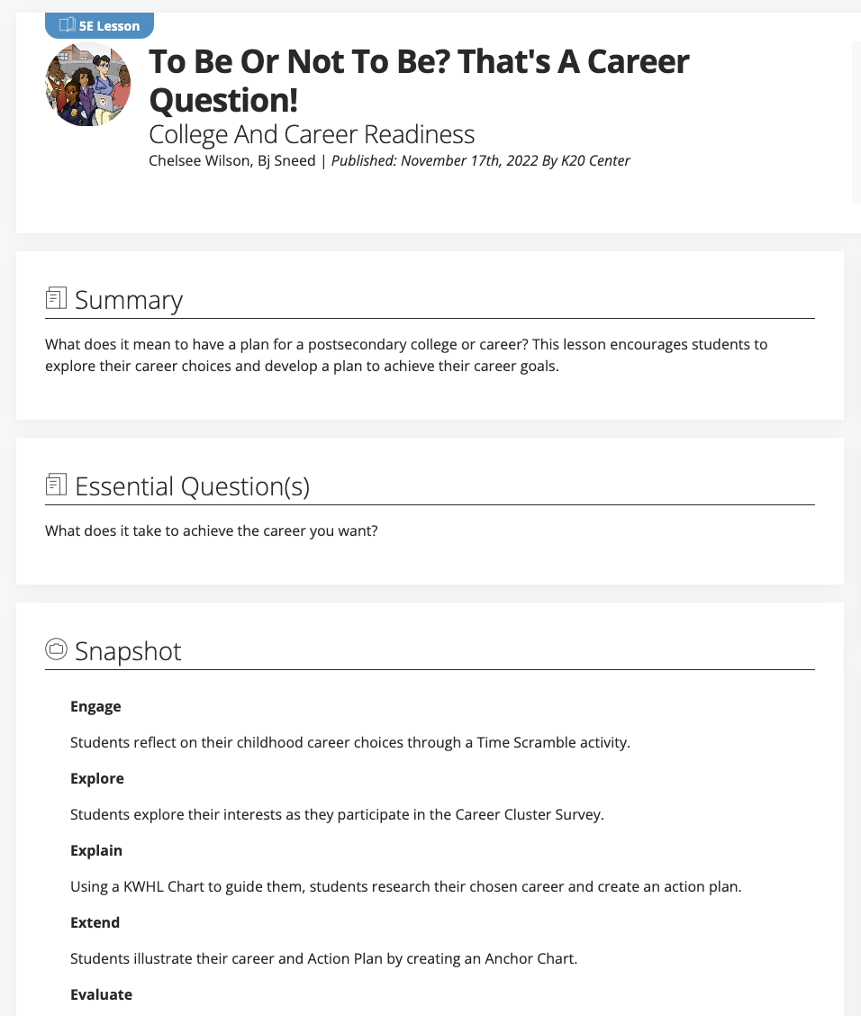 To Be or Not to Be? That’s a Career Question! College and Career Readiness Lesson Plan To Be or Not to Be? That’s a Career Question! College and Career Readiness Lesson Plan