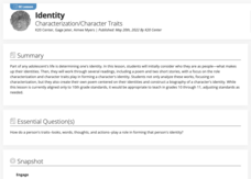 Identity: Characterization/Character Traits Lesson Plan Identity: Characterization/Character Traits Lesson Plan