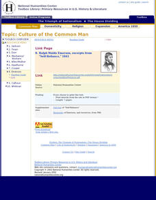 National Humanities Center: Toolbox Library: Culture of Common Man: Ralph Waldo Emerson, Excerpts From "Self Reliance" Primary National Humanities Center: Toolbox Library: Culture of Common Man: Ralph Waldo Emerson, Excerpts From "Self Reliance" Primary