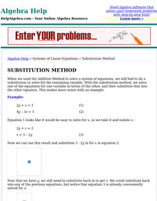 Help algebra.com: Substitution Method for Systems Activity Help algebra.com: Substitution Method for Systems Activity