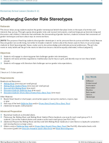 Challenging Gender Role Stereotypes Lesson Plan Challenging Gender Role Stereotypes Lesson Plan