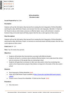 Wilma Mankiller: Cherokee Leader Lesson Plan Wilma Mankiller: Cherokee Leader Lesson Plan