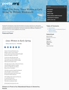 Teach This Poem: "Lines Written in Early Spring" by William Wordsworth Lesson Plan Teach This Poem: "Lines Written in Early Spring" by William Wordsworth Lesson Plan