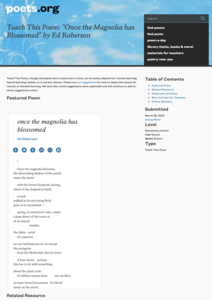 Teach This Poem: "Once the Magnolia has Blossomed" by Ed Roberson Lesson Plan Teach This Poem: "Once the Magnolia has Blossomed" by Ed Roberson Lesson Plan