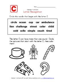 Letter Recognition: The Letter C Worksheet Letter Recognition: The Letter C Worksheet
