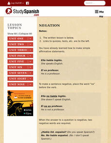 Study Spanish: Negation Lesson Plan Study Spanish: Negation Lesson Plan