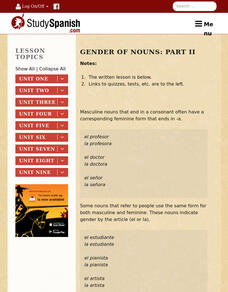 Study Spanish: Gender of Nouns Part Ii Lesson Plan Study Spanish: Gender of Nouns Part Ii Lesson Plan