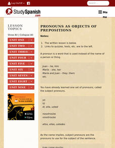 Study Spanish: Pronouns as Objects of Prepositions Lesson Plan Study Spanish: Pronouns as Objects of Prepositions Lesson Plan