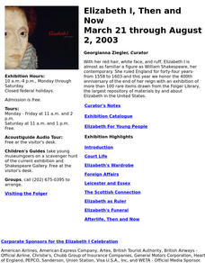 Folger Shakespeare Library: Folger Exhibitions: Elizabeth I, Then and Now Website Folger Shakespeare Library: Folger Exhibitions: Elizabeth I, Then and Now Website