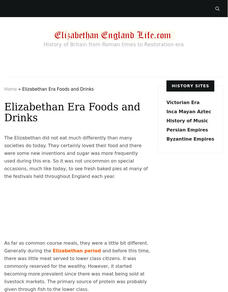 Elizabethan England Life: Elizabethan Era Foods and Recipes Professional Doc Elizabethan England Life: Elizabethan Era Foods and Recipes Professional Doc