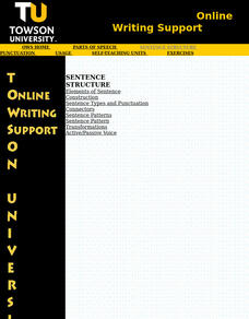 Towson University: Online Writing Support: Sentence Structure Handout Towson University: Online Writing Support: Sentence Structure Handout
