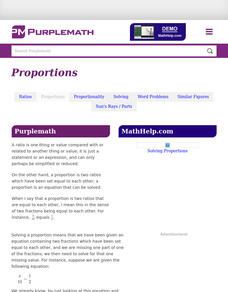 Purplemath: Proportions: Introduction Handout Purplemath: Proportions: Introduction Handout