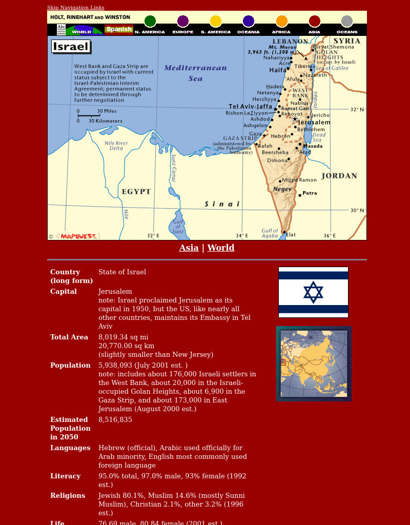 Holt, Rinehart and Winston: World Atlas: Israel Graphic Holt, Rinehart and Winston: World Atlas: Israel Graphic