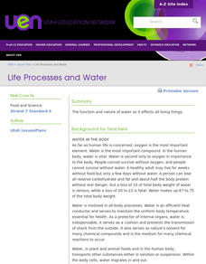 Life Processes and Water Lesson Plan Life Processes and Water Lesson Plan
