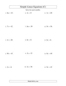 Linear Equations Worksheet Linear Equations Worksheet