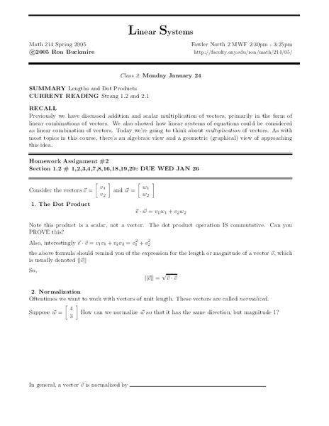 Linear Systems Worksheet Linear Systems Worksheet