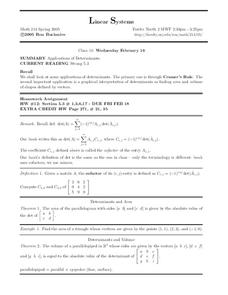 Linear Systems:  Applications of Determinants Worksheet Linear Systems:  Applications of Determinants Worksheet
