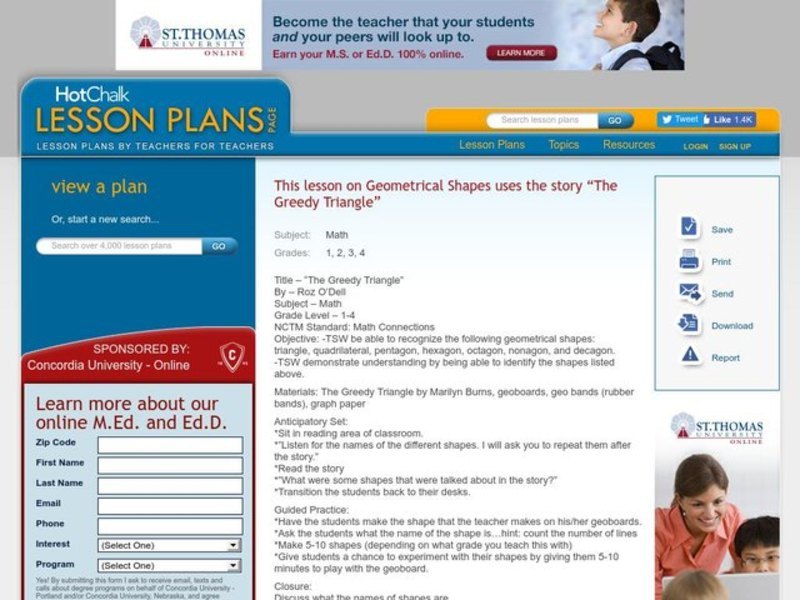 "The Greedy Triangle" Lesson Plan "The Greedy Triangle" Lesson Plan