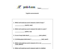 Liquid Measurements Worksheet Liquid Measurements Worksheet
