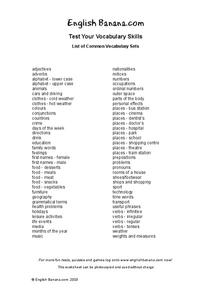 List of Common Vocabulary Sets Organizer List of Common Vocabulary Sets Organizer