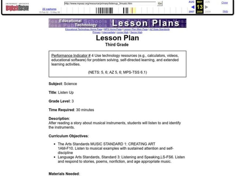 Listen Up Lesson Plan Listen Up Lesson Plan