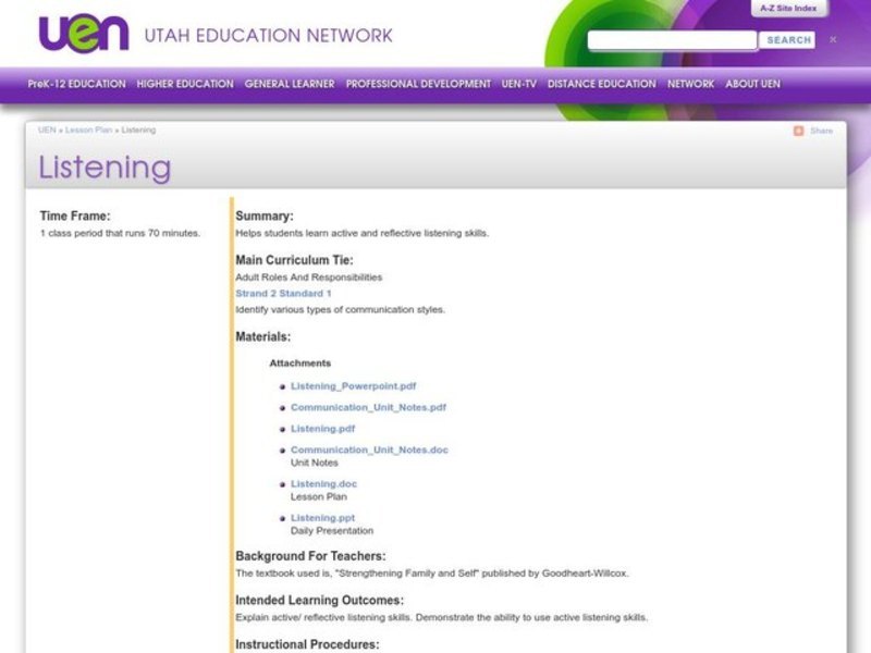 Listening Lesson Plan Listening Lesson Plan