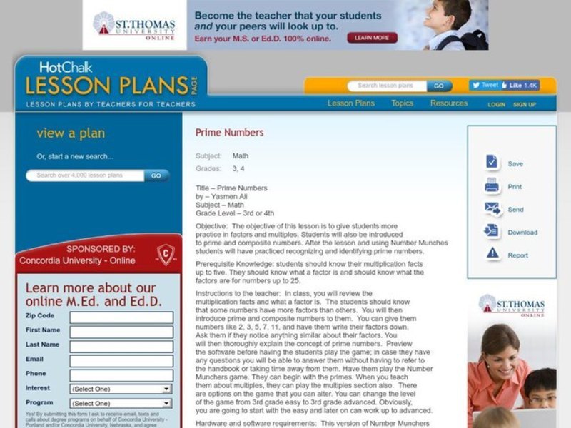 Prime Numbers Lesson Plan Prime Numbers Lesson Plan