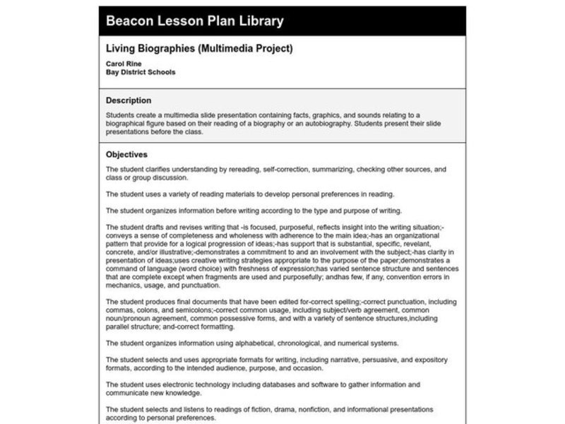 Living Biographies Lesson Plan Living Biographies Lesson Plan