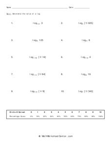 Logarithms Worksheet Logarithms Worksheet