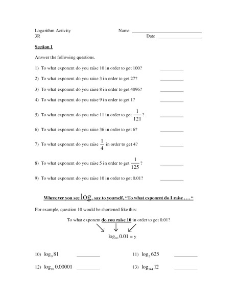 Logarithms Lesson Plan Logarithms Lesson Plan