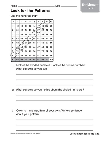 Look for Patterns Worksheet Look for Patterns Worksheet