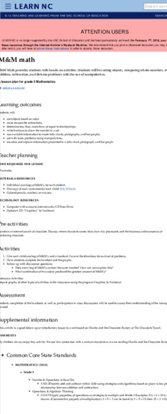 M & M Math Lesson Plan M & M Math Lesson Plan