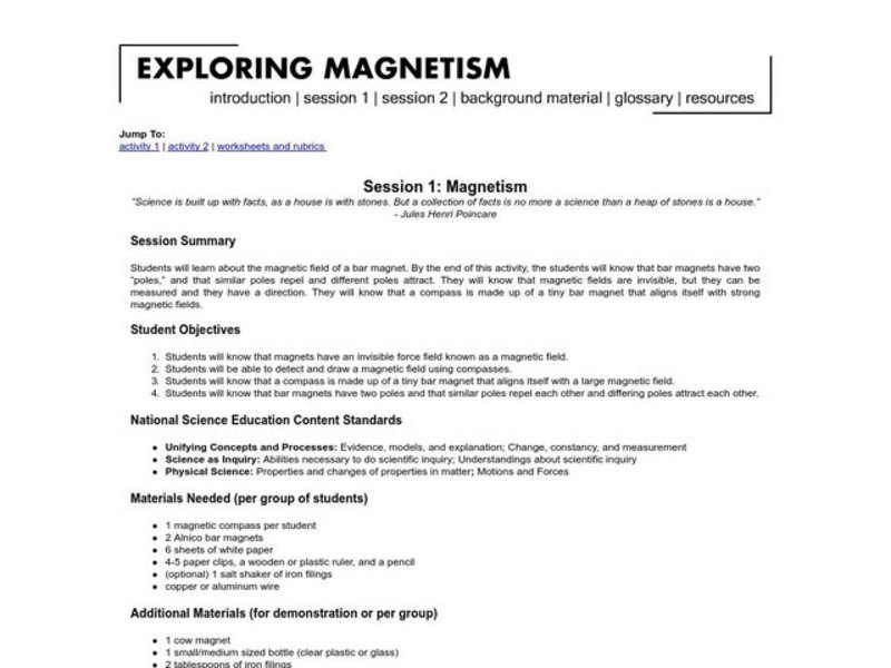 Magnetism Lesson Plan Magnetism Lesson Plan