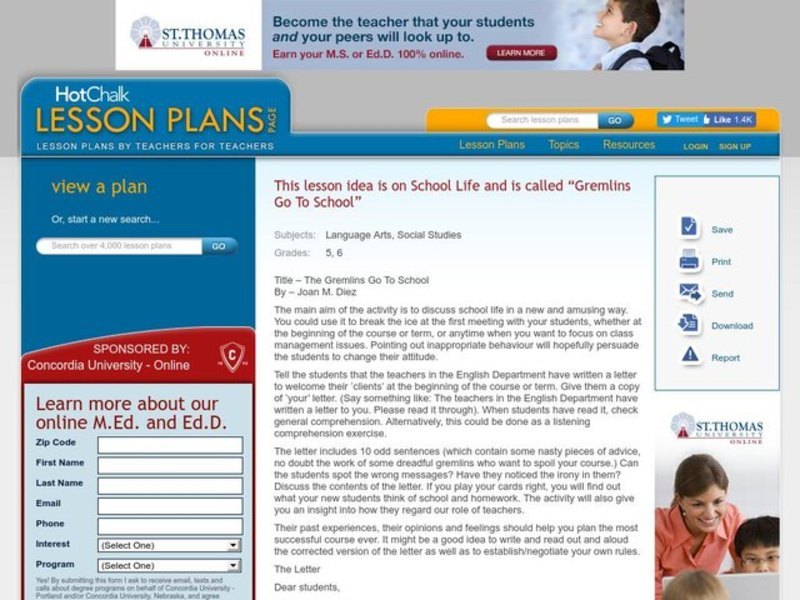 The Gremlins Go To School Lesson Plan The Gremlins Go To School Lesson Plan