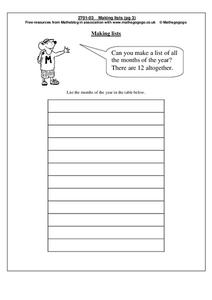 Making Lists Worksheet Making Lists Worksheet