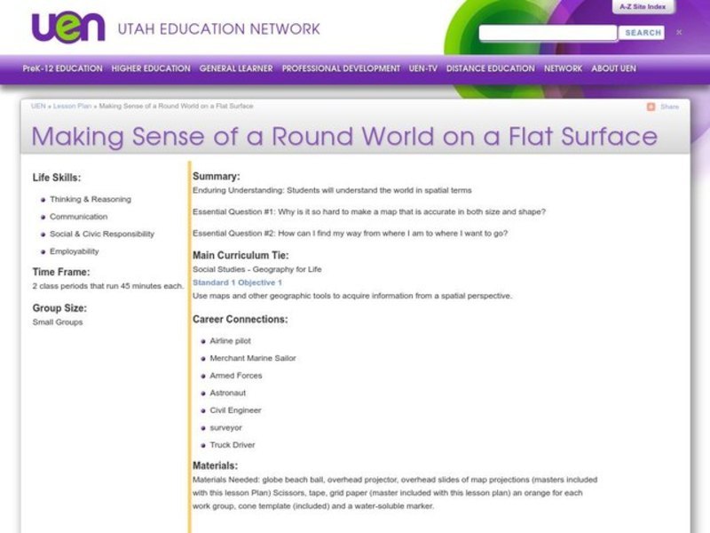 Making Sense of a Round World on a Flat Surface Lesson Plan Making Sense of a Round World on a Flat Surface Lesson Plan
