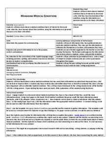 Managing Medical Conditions Lesson Plan Managing Medical Conditions Lesson Plan