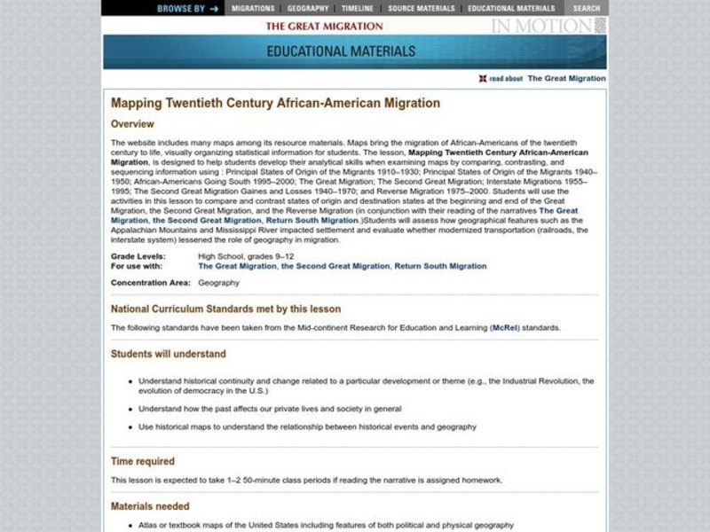 Mapping Twentieth Century African-American Migration Lesson Plan Mapping Twentieth Century African-American Migration Lesson Plan