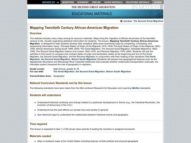 Mapping Twentieth Century African-American Migration Lesson Plan Mapping Twentieth Century African-American Migration Lesson Plan