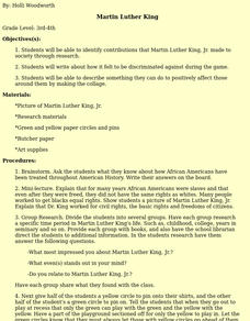 Martin Luther King Lesson Plan Martin Luther King Lesson Plan