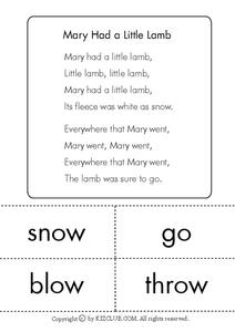 Mary Had a Little Lamb Worksheet Mary Had a Little Lamb Worksheet