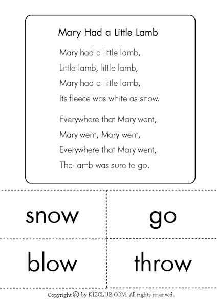 Mary Had a Little Lamb Worksheet Mary Had a Little Lamb Worksheet