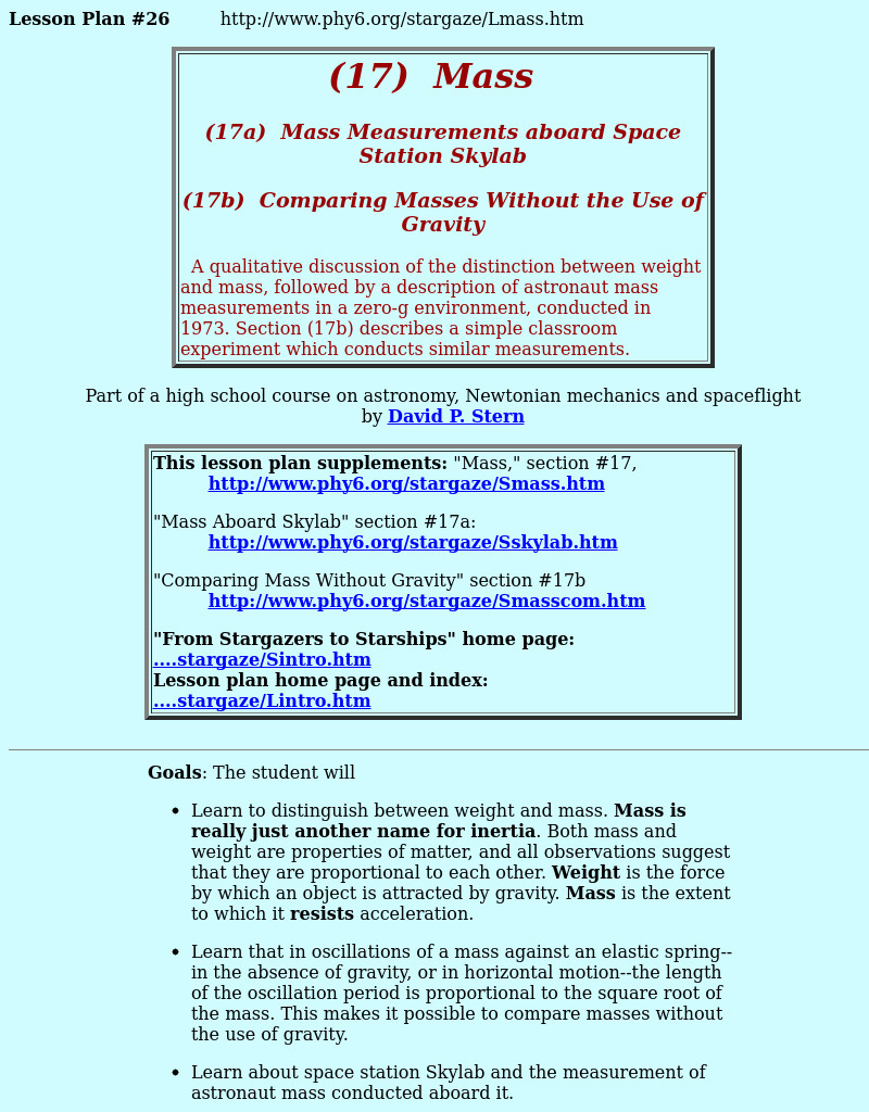 Mass Lesson Plan Mass Lesson Plan