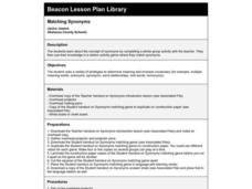 Matching Synonyms Lesson Plan Matching Synonyms Lesson Plan