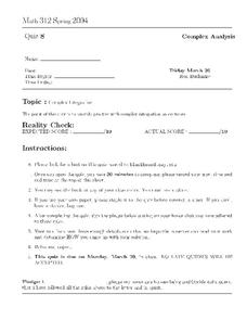 Math 312 Spring 2004:  Complex Integration Worksheet Math 312 Spring 2004:  Complex Integration Worksheet