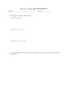 Math 155 Worksheet 7 Worksheet Math 155 Worksheet 7 Worksheet