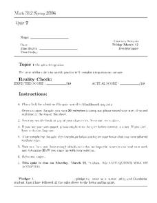 Math 312 Spring 2004:  Complex Integration Worksheet Math 312 Spring 2004:  Complex Integration Worksheet