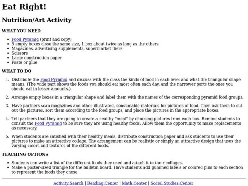 Eat Right! Lesson Plan Eat Right! Lesson Plan