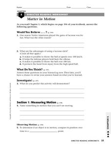 Matter in Motion Worksheet Matter in Motion Worksheet